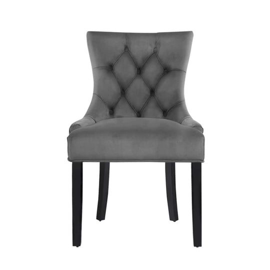 Artiss Dining Chair Set of 2 in Grey Velvet with French Provincial Design and Tufted Button Backrest for Dining Room