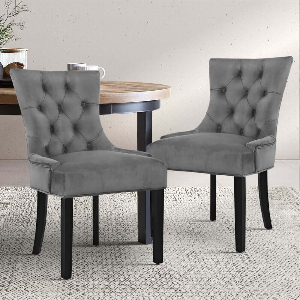 Artiss Dining Chairs Set of 2 in Grey Velvet with French Provincial Design and Tufted Button Backrest and Curved Legs