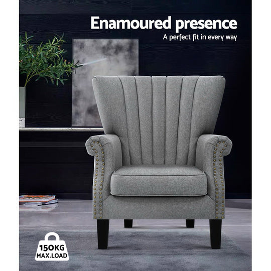 Artiss Armchair Wingback Grey Andrew