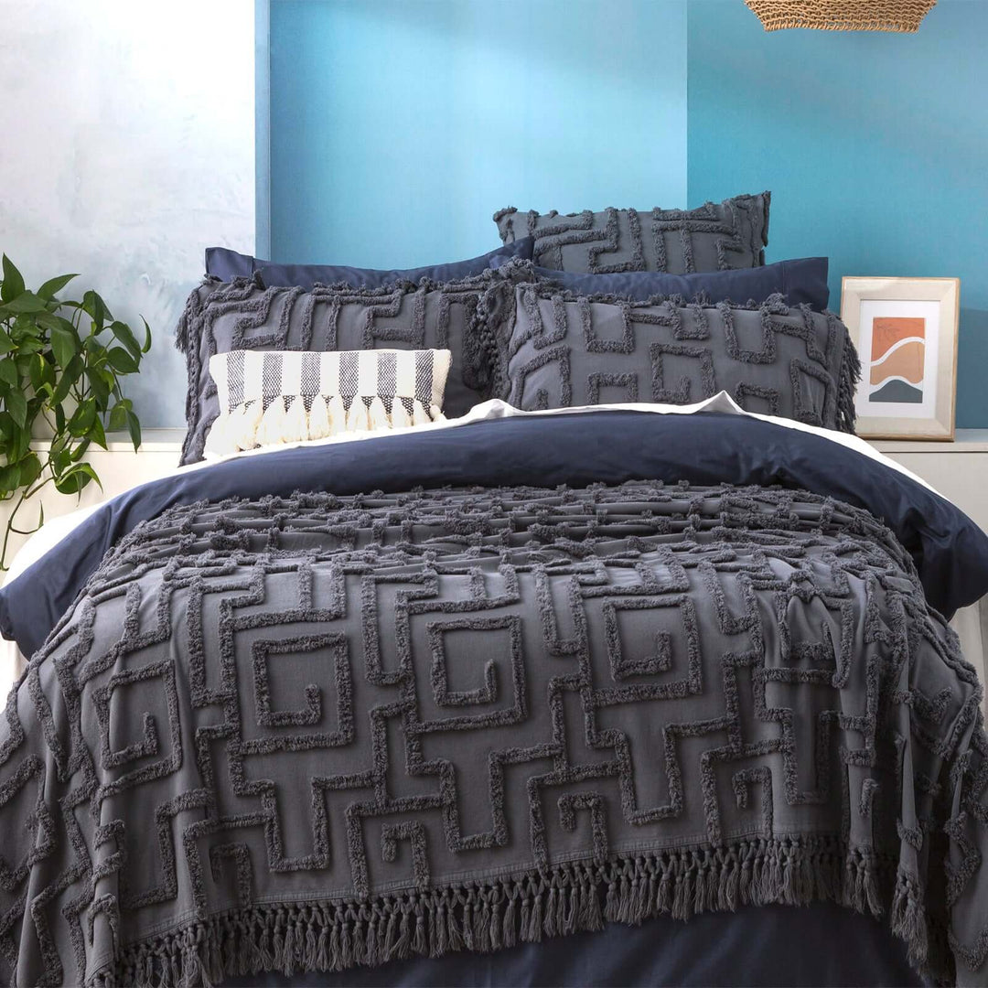 DSZ Product, feed-cond-new, feed-sl-DSZ Freight Payable, newRiley 100% Cotton Vintage Washed Tufted Slate Bed Cover Set by Renee Taylor Queen/King - Premium Home & Garden > Bedding > Bed Sheets from Renee Taylor ! Shop Online Buy Now at S & D's Value Store Family Business Best Customer ServiceDSZ Product, feed-cond-new, feed-sl-DSZ Freight Payable, new