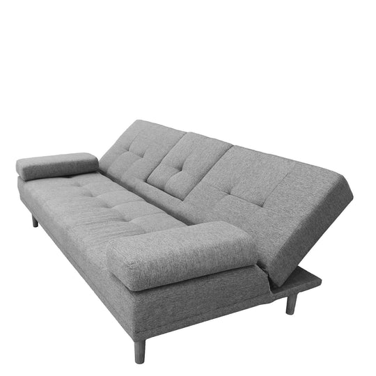 Affordable Casa Decor Mendoza 2-in-1 Sofa Bed in grey, featuring a pull-down cupholder and modern design.