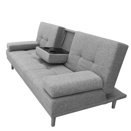 Casa Decor Mendoza Grey Sofa Bed Couch with pull down cupholder for modern living spaces.