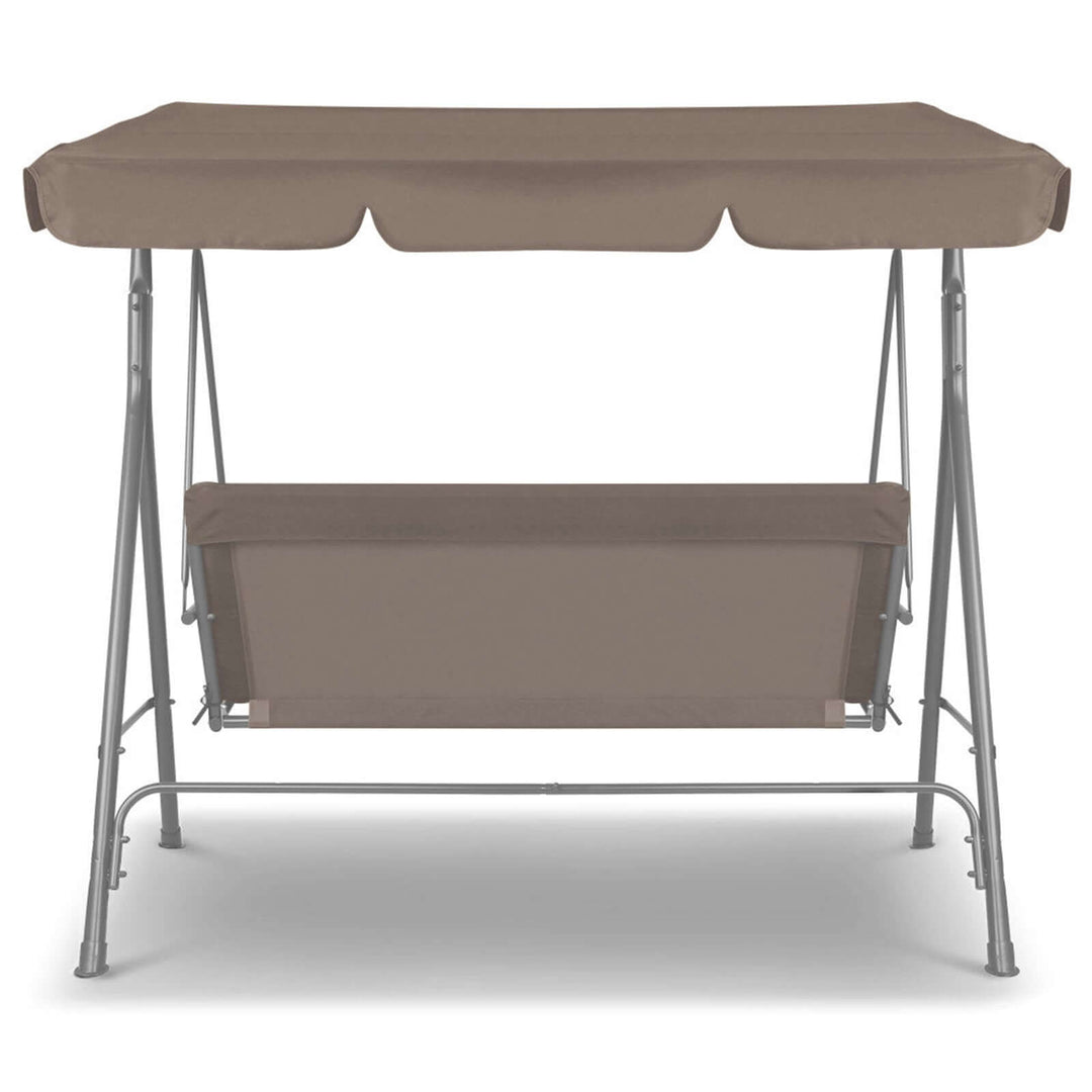 Milano 3-seater outdoor swing bench with canopy in coffee color for stylish garden relaxation.