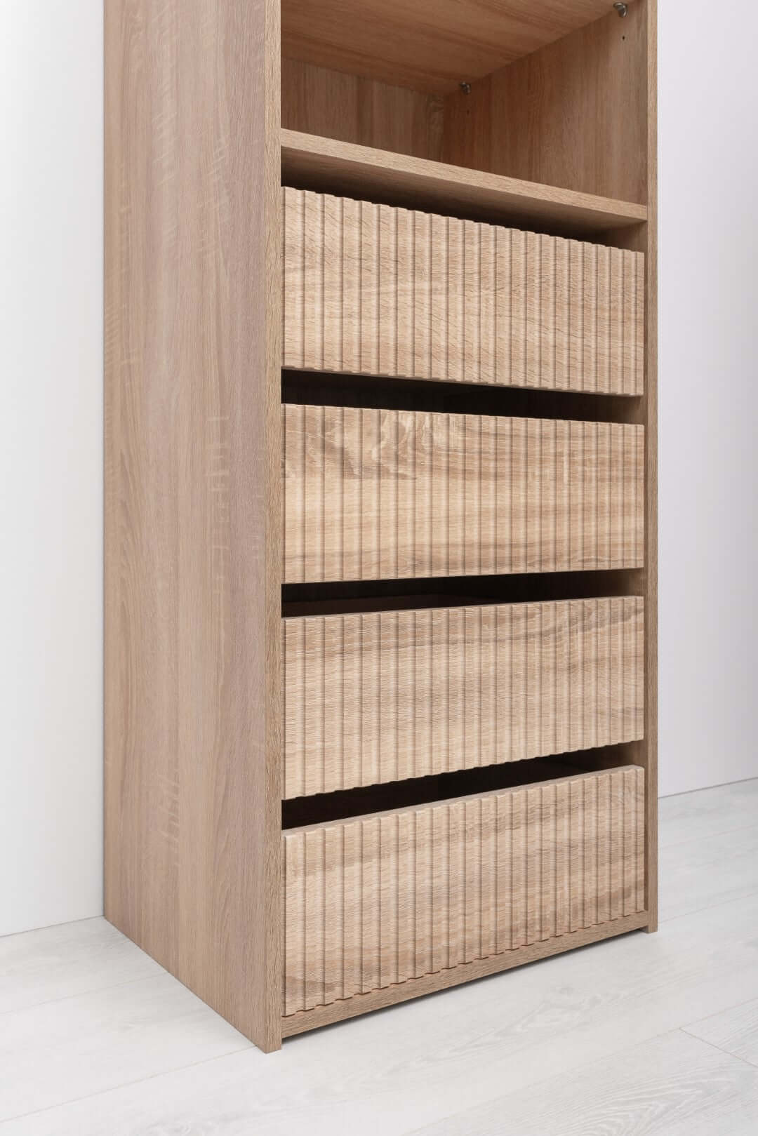 DSZ Product, feed-cond-new, feed-sl-DSZ Freight Payable, newGeneva Three Shelf/Four Drawer Built In Wardrobe - Fluted - Natural Oak - Premium Home & Garden > Storage > Clothing & Wardrobe Storage from European Cabinetry ! Shop Online Buy Now at S & D's Value Store Family Business Best Customer ServiceDSZ Product, feed-cond-new, feed-sl-DSZ Freight Payable, new