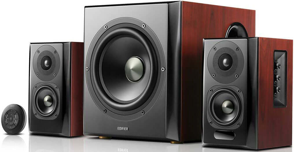 Edifier S350DB Bluetooth multimedia speakers with subwoofer, affordable quality sound system for DIY enthusiasts.