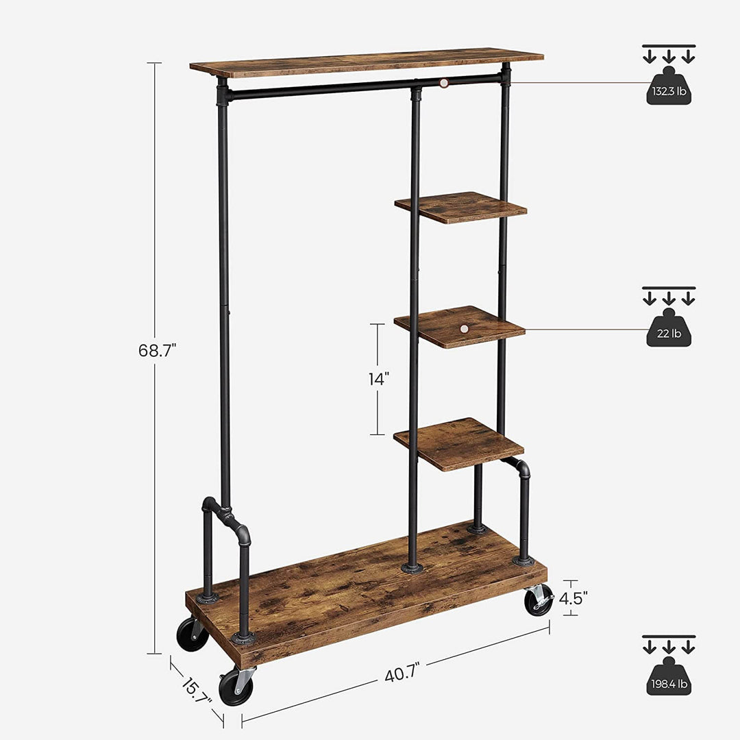 _label_, DSZ Product, feed-cond-new, feed-sl-free shipping, free-shipping, newClothing Garment Rack On Wheels With 5 - Tier, Industrial Pipe Style, Rustic Brown - Premium Home & Garden > Storage > Clothing & Wardrobe Storage from DSZ ! Shop Online Buy Now at S & D's Value Store Family Business Best Customer Service_label_, DSZ Product, feed-cond-new, feed-sl-free shipping, free-shipping, new