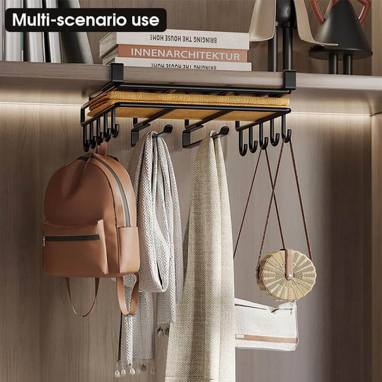 Multifunctional under-cabinet organizer with hooks for kitchen and home storage. Affordable quality cutting board holder.