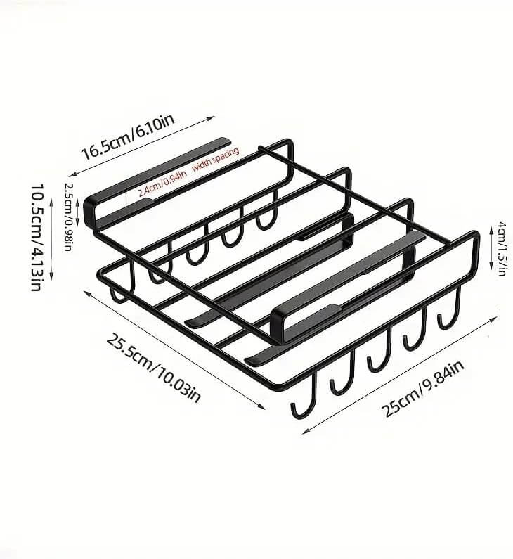 Multifunctional under cabinet cutting board metal holder with hooks for kitchen organization, affordable and stylish.