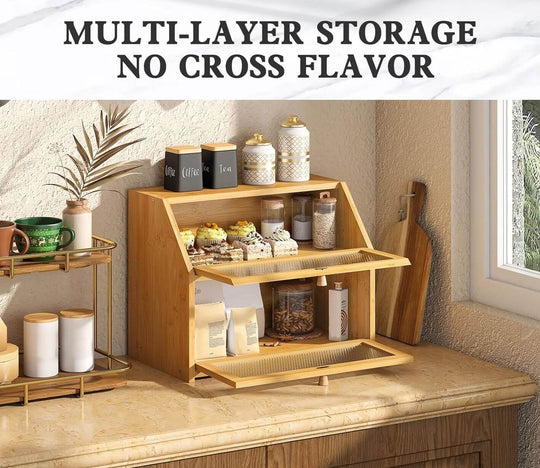 Double layer bamboo storage for kitchen, keeping baked goods fresh with multi-layer design and no cross flavor.