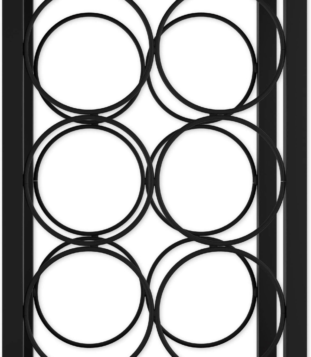 Stylish wooden and metal wine rack holder for 6 bottles and 2 glasses, featuring a modern black design.