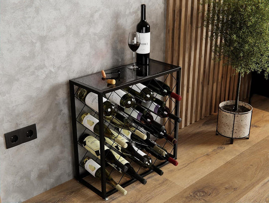 Affordable freestanding metal wine rack for 25 bottles, showcasing quality design and perfect for DIY wine enthusiasts.