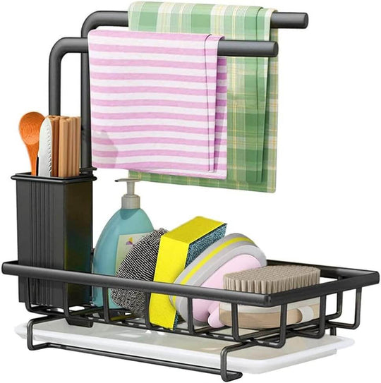 Affordable sink caddy with multiple compartments for sponges, brushes, and dishcloths, offering quality organization for your kitchen.