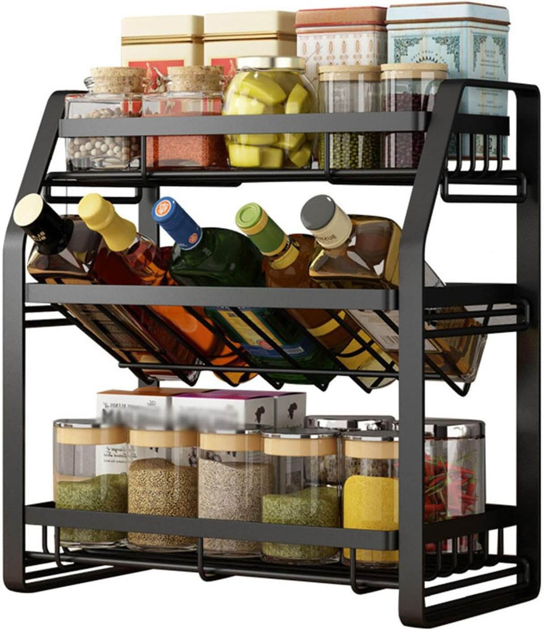 3-tier detachable spice rack organizer for kitchen countertop, storing spices, oils, and condiments, affordable and quality design.