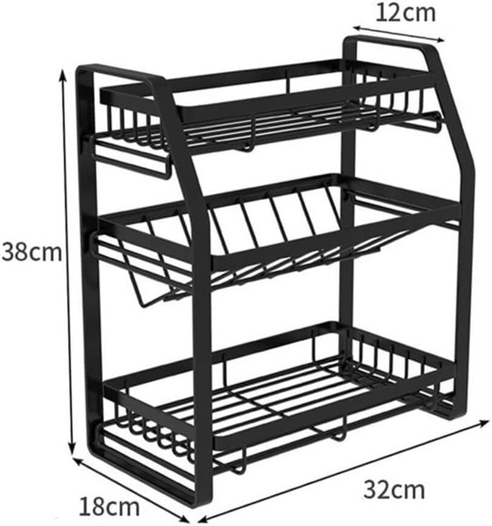 3-tier detachable spice rack storage organizer in black, perfect for kitchen countertops, stylish and space-efficient design.