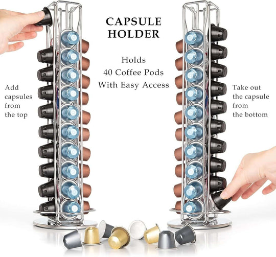 Coffee pods holder storage for 40 Nespresso pods with easy access, modern design, affordable and high-quality kitchen organizer.