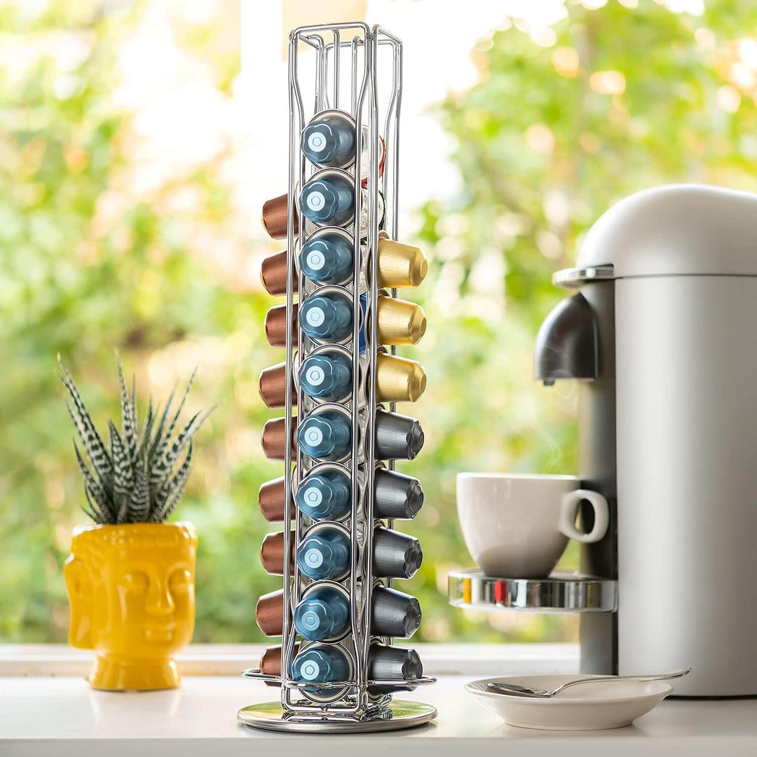 Modern coffee pods holder storage for 40 Nespresso pods, featuring a sleek design, affordable quality, and space-saving organization.