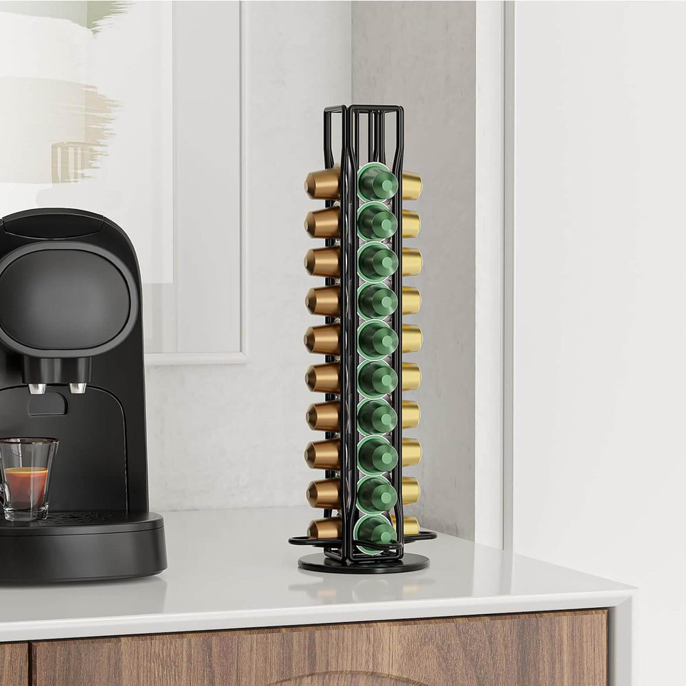 Modern coffee pods holder storage for 40 Nespresso capsules, stylish and space-saving design, enhancing kitchen organization.