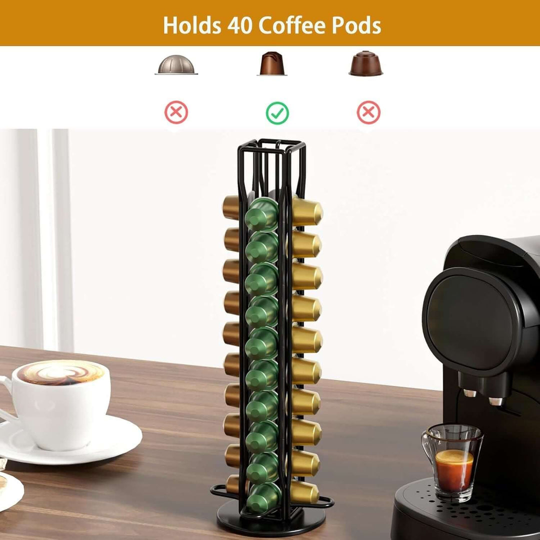 Coffee pods holder storage for 40 Nespresso pods, modern design, space-saving, and organized for easy flavor access.