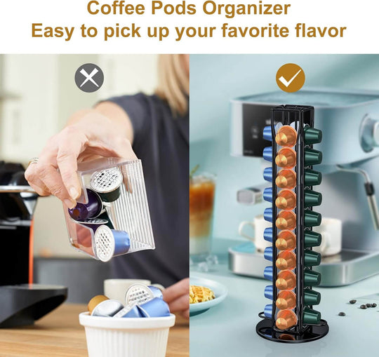 Affordable coffee pods organizer showcasing easy access to flavors, holding 40 Nespresso pods in a modern design.