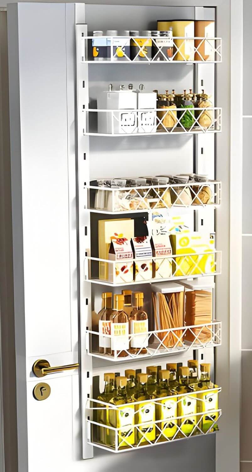 6 tier adjustable baskets pantry organizer for home kitchen, featuring affordable and quality storage for DIY enthusiasts.