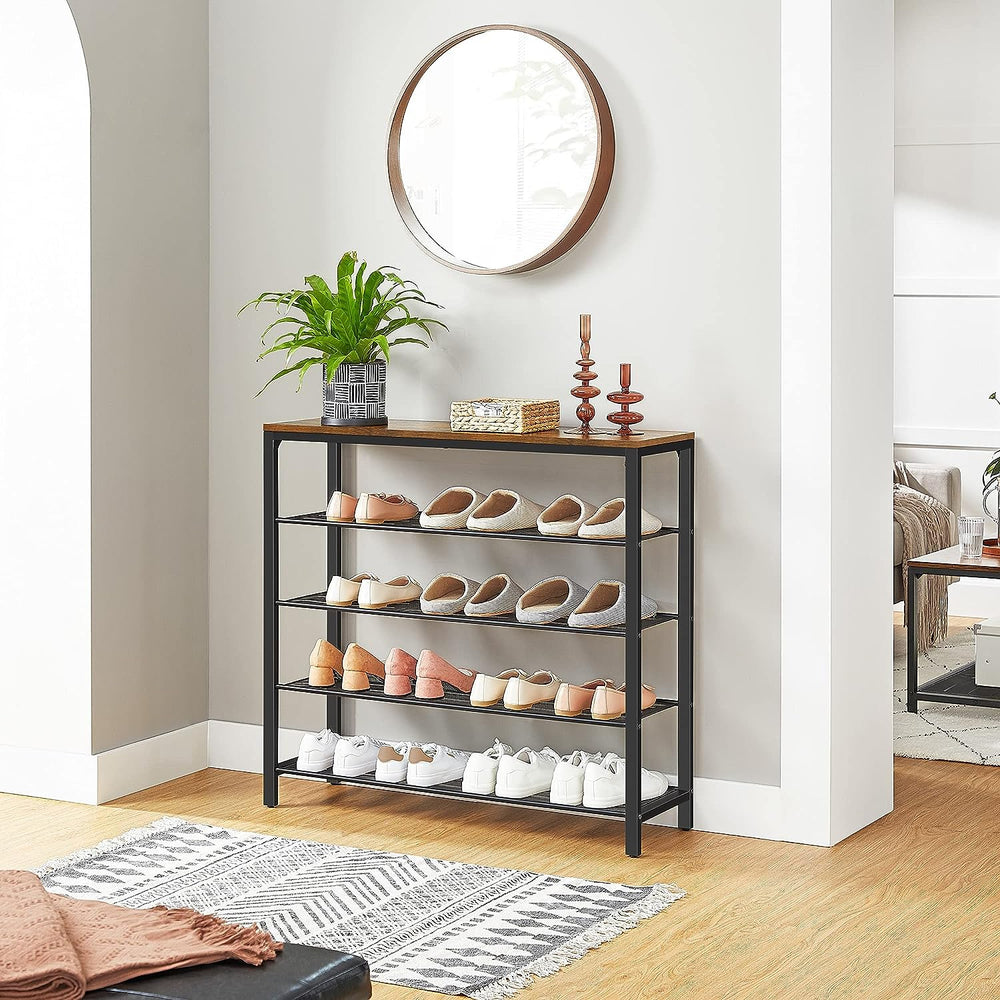 Affordable quality value furniture shoe rack storage organiser with 4 shelves, stylish and neat entrance area with industrial design