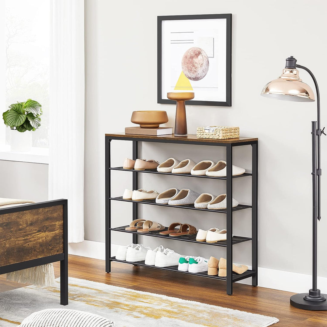 Shoe Rack Storage Organiser with 4 Shelves in a stylish industrial design, providing affordable and quality value furniture for organised entryways