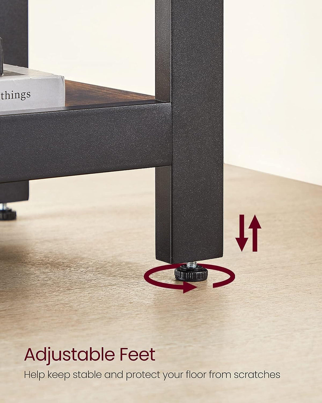 Adjustable feet on L-Shaped Computer Desk Corner for stability and floor protection