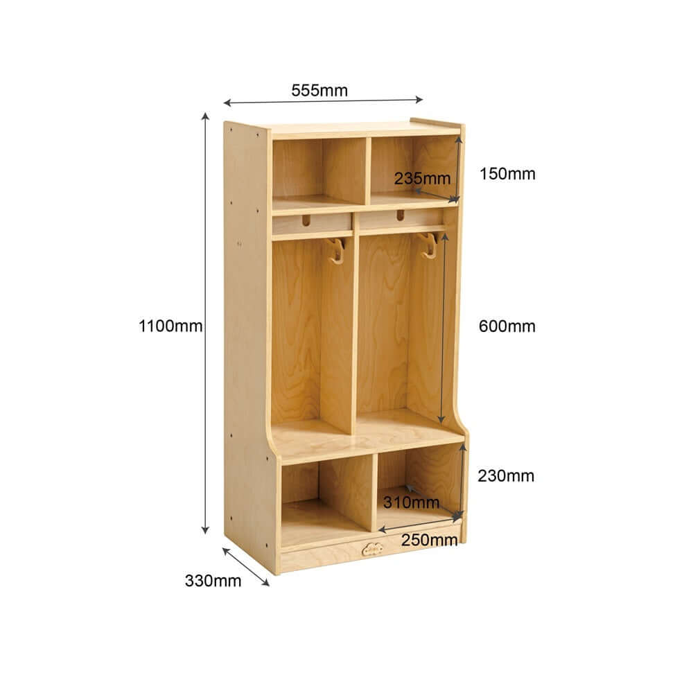 Jooyes Children Preschool Coat Locker with cubbies, dimensions for organized storage in classrooms, affordable quality design.