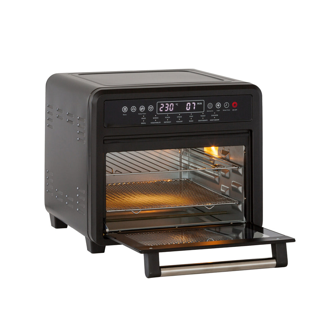 23L Digital Air Fryer Convection Oven with open door, showcasing interior trays for versatile cooking - affordable quality value furniture