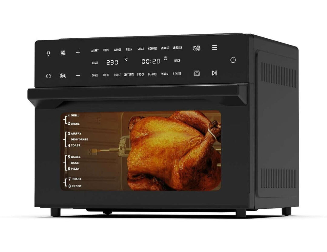 30L Digital Multi-Function Air Fryer Oven with rotisserie cooking feature for healthy, delicious meals, sleek black design