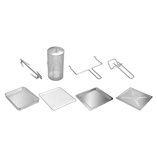 Air fryer convection oven accessories including trays, racks, and rotisserie parts for versatile and quality cooking.