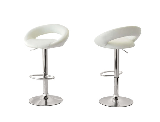 Affordable white curve leather barstools with adjustable height for stylish decor in kitchen or bar spaces.