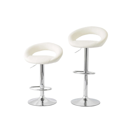 Stylish white PU leather barstools with adjustable height and chrome bases, perfect for modern kitchens or bars. Affordable luxe seating.