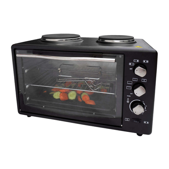 Portable oven with rotisserie cooking, 34L capacity, 1700W, value furniture, affordable quality kitchen appliance.