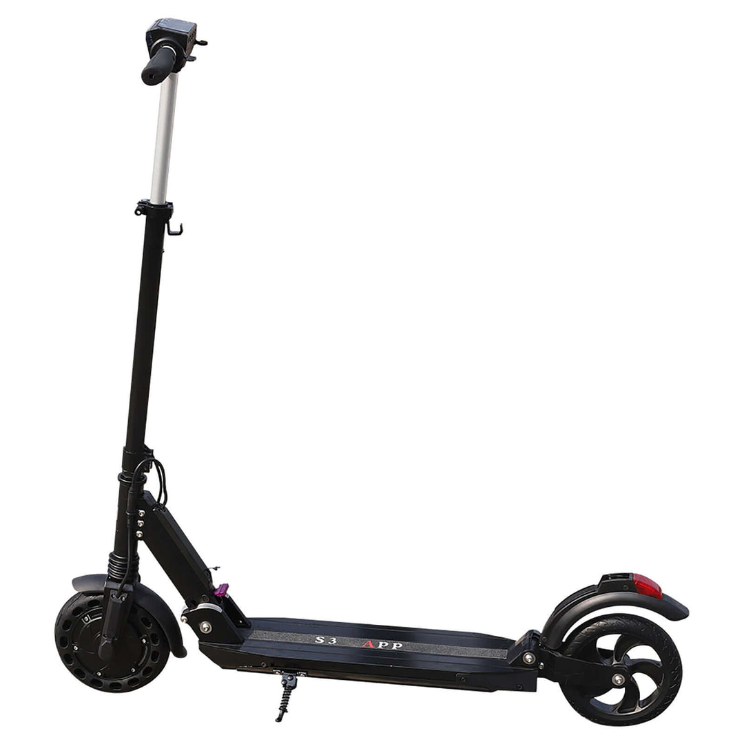 Folding electric scooter with a 36V battery, sleek design, and three-speed settings for urban commuting.