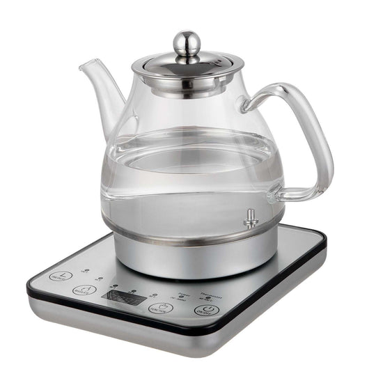 1.2L Digital Glass Kettle w/ Electric Tea Pot & Infuser - Affordable, Quality Value Furniture - 360-Degree Cordless Base, Digital Display Panel.