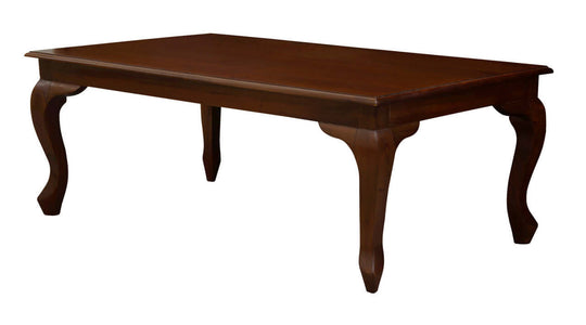 Affordable Queen Anne Coffee Table 120 x 70 cm in mahogany, featuring quality DIY assembly with luxe elegant curved legs.