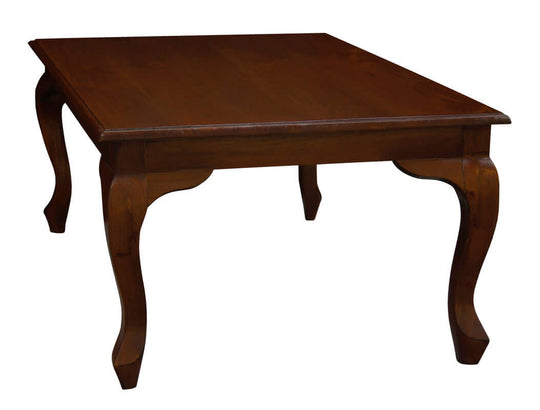 Elegant Queen Anne coffee table in mahogany with curved legs, offering affordable, quality luxe design and easy DIY assembly.