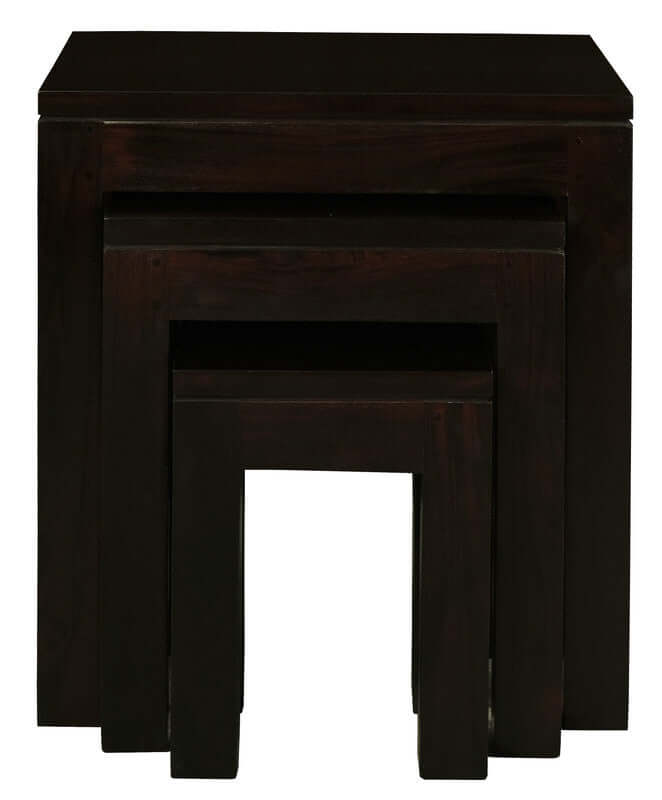 Amsterdam Nest of Table set of 3 in dark mahogany wood, combining affordable luxury and quality craftsmanship.