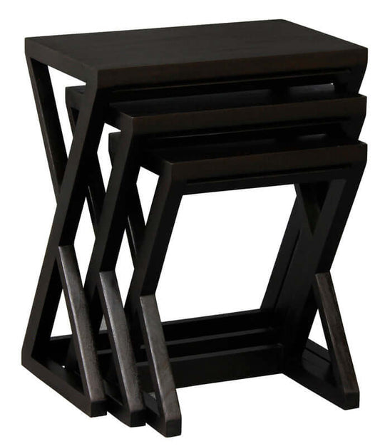 Manhattan Nest of Tables set of 3 in chocolate, featuring modern angular design, affordable quality for stylish homes.