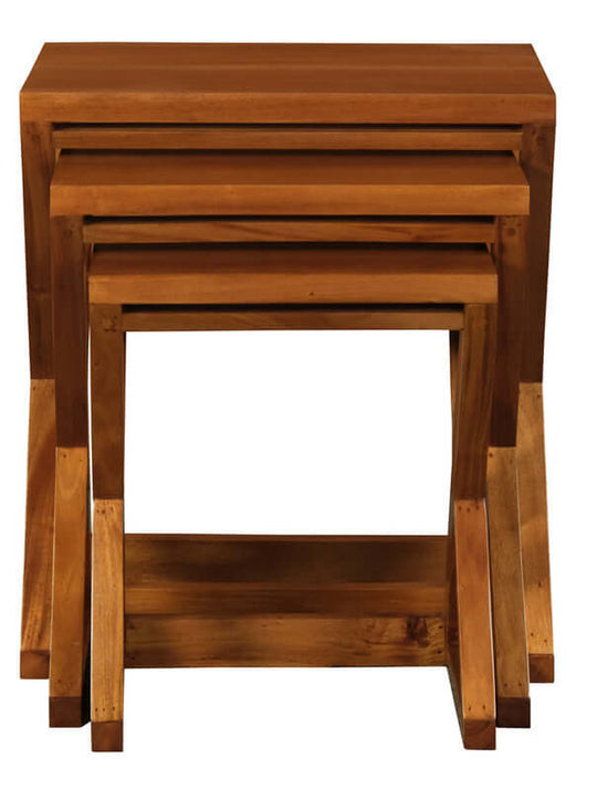 Manhattan Nest of Tables set of 3 in light pecan, showcasing modern design and quality mahogany craftsmanship.