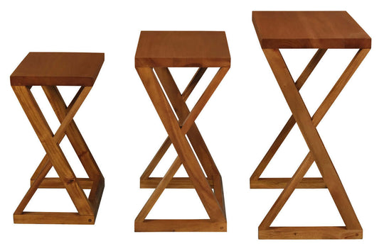 Manhattan Nest of Tables - Set of 3 in light pecan finish, featuring modern angular design and solid mahogany construction.