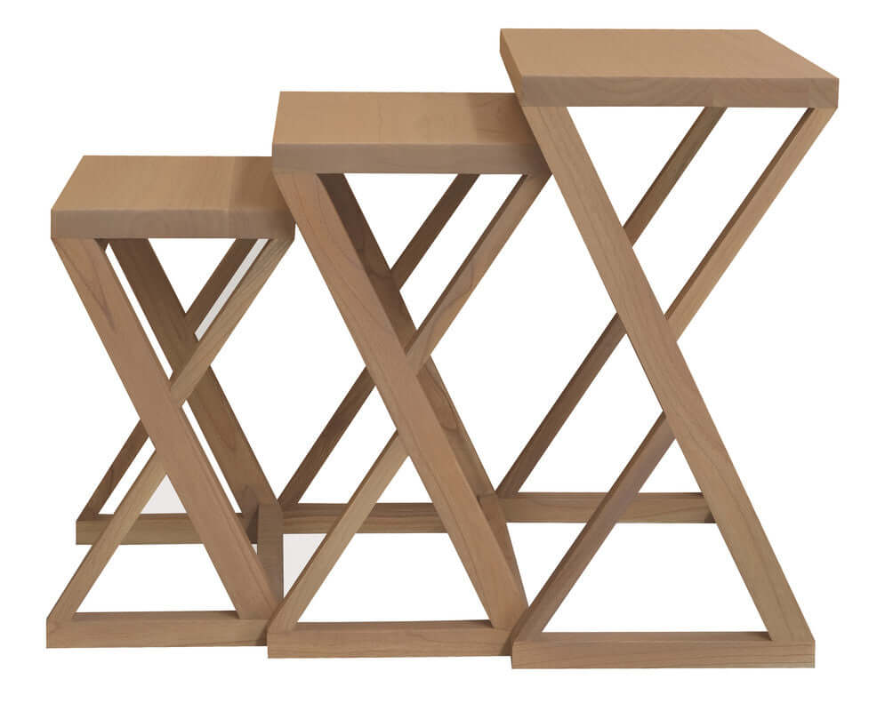 Manhattan Solid Mindi Timber Nest of Tables Set of 3, modern design, affordable luxury, natural wood finish.