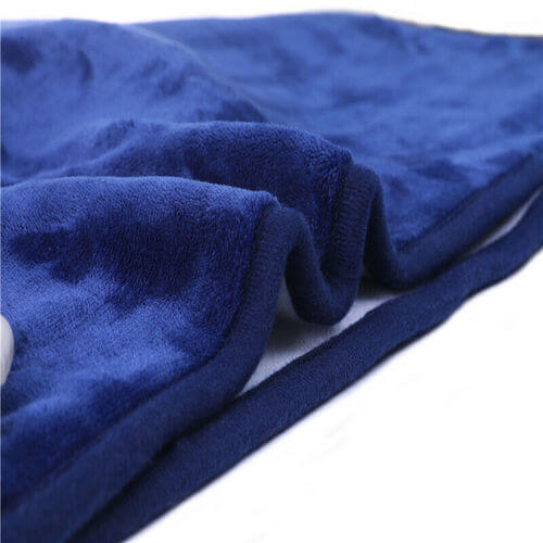 Close-up of a soft blue flannel heated electric throw rug blanket, perfect for affordable warmth and comfort.