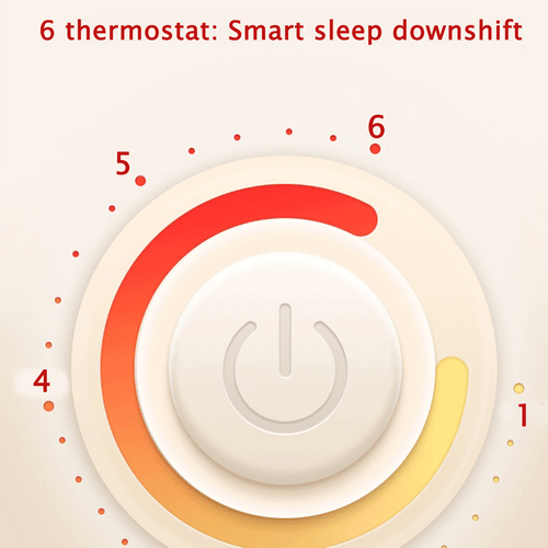 Thermostat control dial with indicators for smart sleep downshift adjustment from 1 to 6.