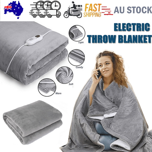 Affordable grey electric throw blanket, soft and warm, perfect for cozy evenings at home.