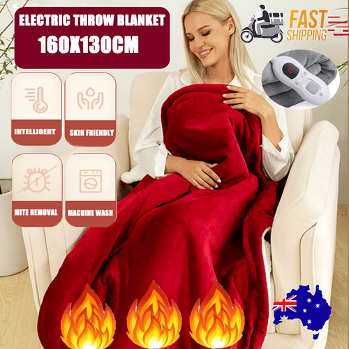 Cozy red electric throw blanket, 160x130cm, soft, washable, and skin-friendly for warmth on cold evenings.