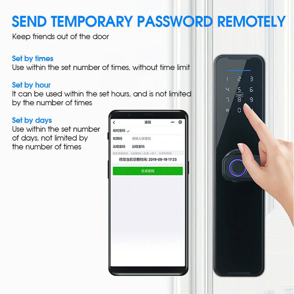 Smart door lock features remote temporary password settings for added security and flexibility.