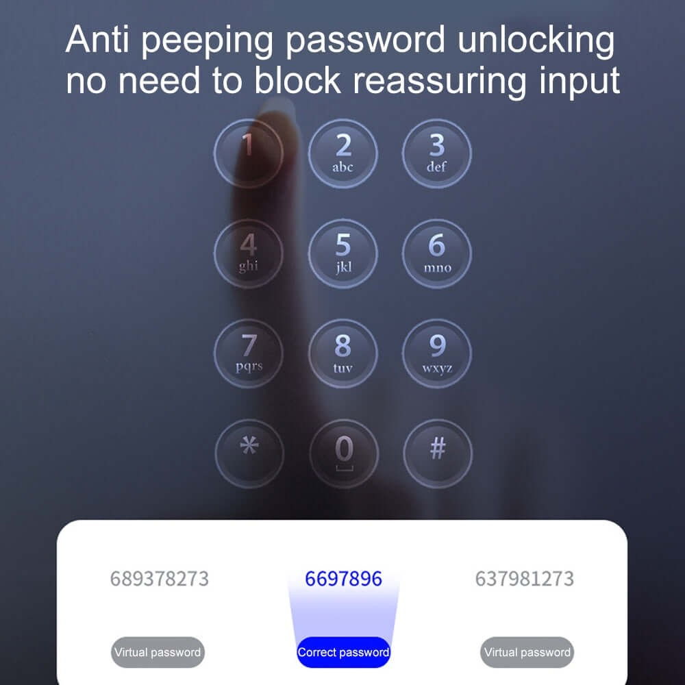 Smart door lock with anti-peeping password feature for secure access and easy unlocking.