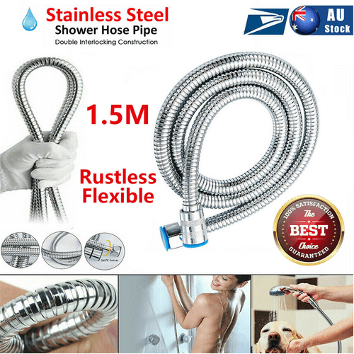 5 FT stainless steel shower hose pipe, 1.5M flexible and rustless, ideal for DIY bathroom upgrades.